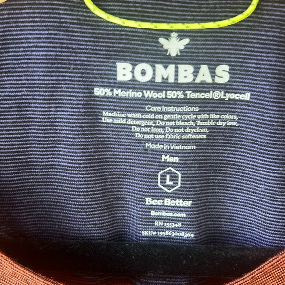 Bombas Men's L Merino Wool Blend Crew Neck Long Sleeve Base Layer T-Shirt Rust - Picture 3 of 6